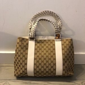 Gucci Monogram Bamboo Bar Medium Tote Off White
